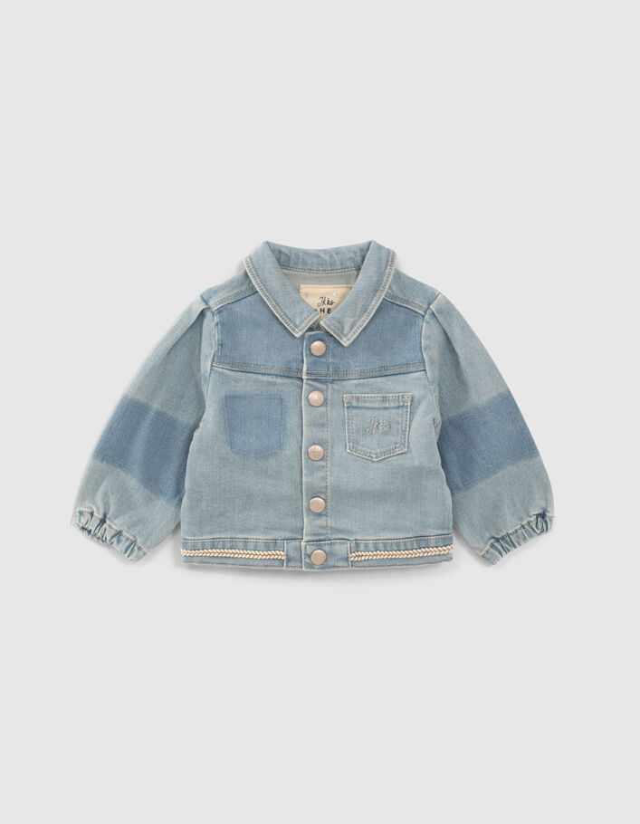 Baby girls’ blue denim jacket with woven detail - IKKS