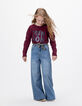 Jean large bleu ceinture-foulard léopard fille-1