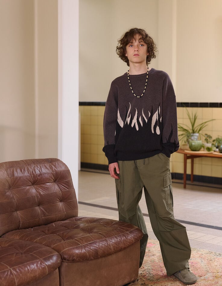 Boys’ khaki wide-leg cargo trousers-2 Boys’ khaki wide-leg cargo trousers-2