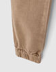 Sandbraune Jungencargohose mit Jacquard und Gummizug -5