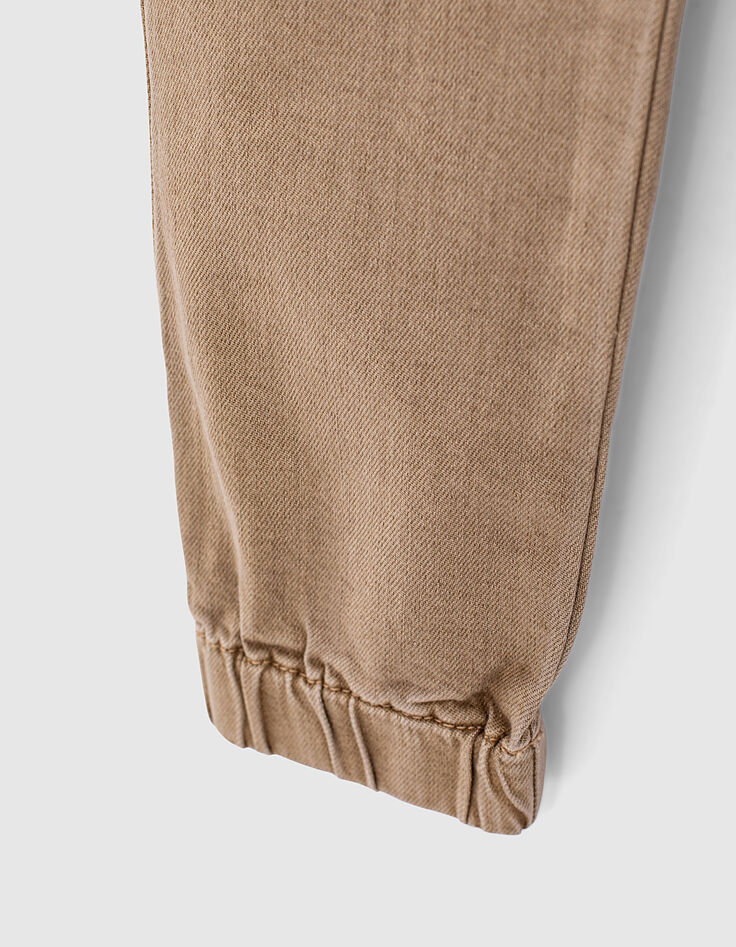 Sandbraune Jungencargohose mit Jacquard und Gummizug -5