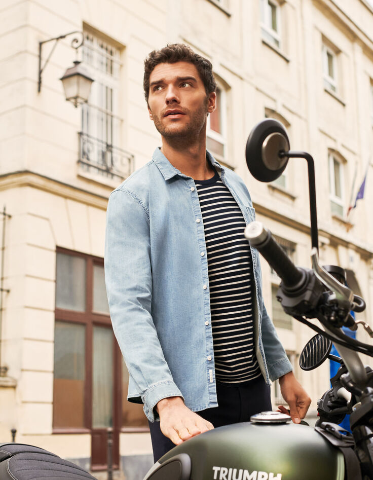 Tee-shirt marinière marine rayé blanc Homme-1