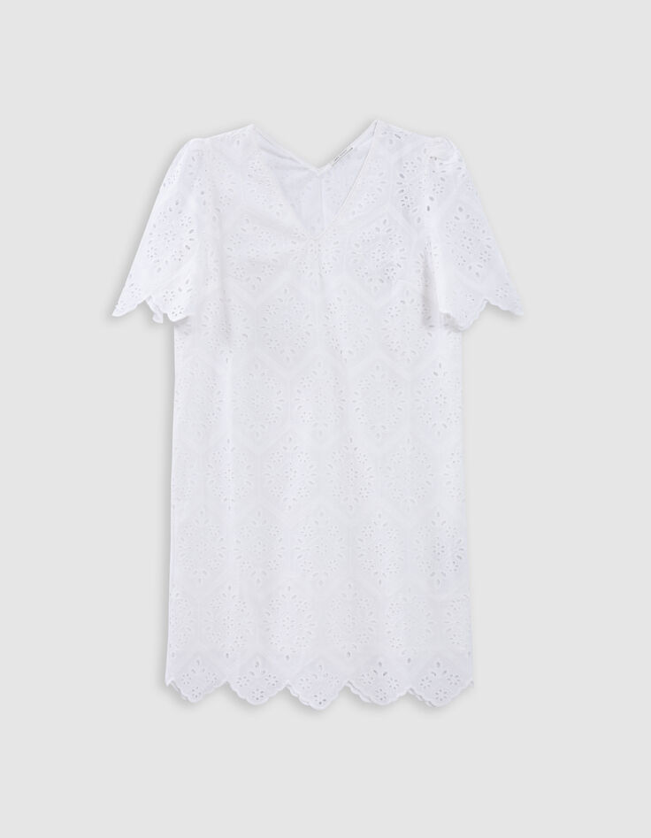 Wei&szlig;es Kleid aus Bio-Baumwolle mit Lochstickerei f&uuml;r Damen-6