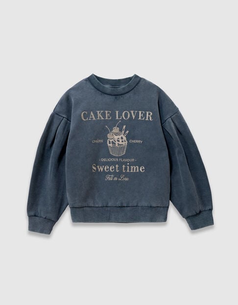 Girls’ blue organic cotton sweatshirt, gold XL embroidery - IKKS