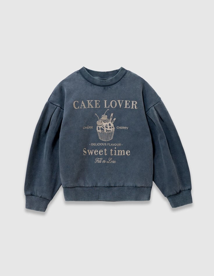 Girls’ blue organic cotton sweatshirt, gold XL embroidery-1 Girls’ blue organic cotton sweatshirt, gold XL embroidery-1