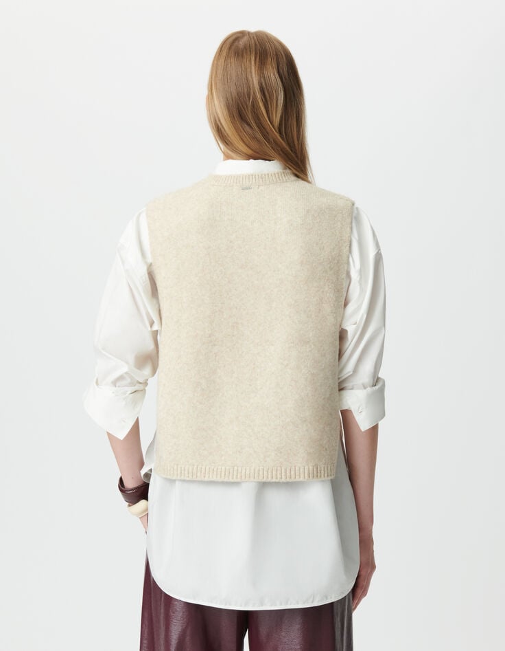 Top plastrón beige punto sin mangas mujer-2 Top plastrón beige punto sin mangas mujer-2