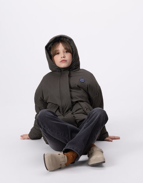 Parka kaki fourrée motif léopard-coeurs fille - IKKS