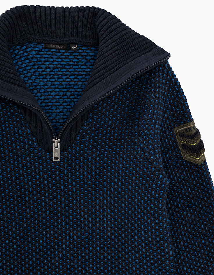 Pull indigo et bleu en tricot à col camionneur garçon -4