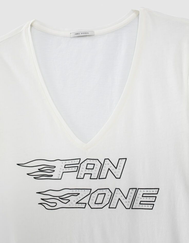 Gebroken wit T-shirt met tekst en strass Dames-8