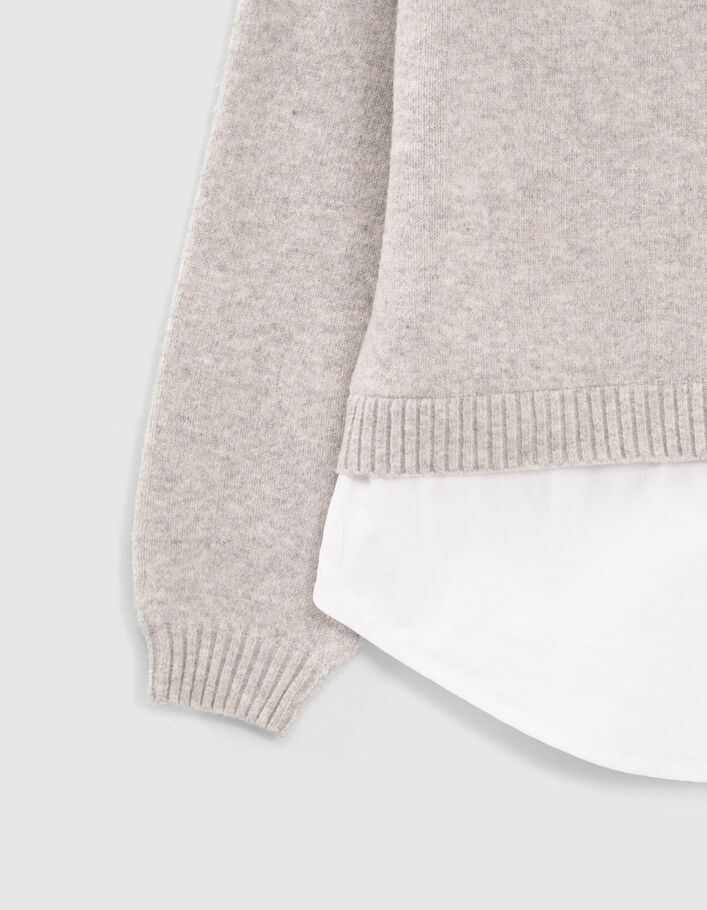 Girls’ grey knit sweater with trompe-l'oeil shirt-4