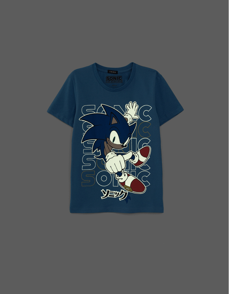 Camiseta SONIC azul fosforescente nino