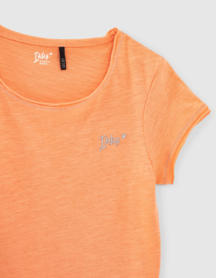 T-shirt abricot Essentiel brodé en coton bio fille-2