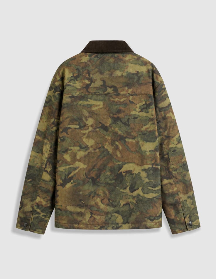 Khaki Wachsjacke mit Samtkragen Herren-7