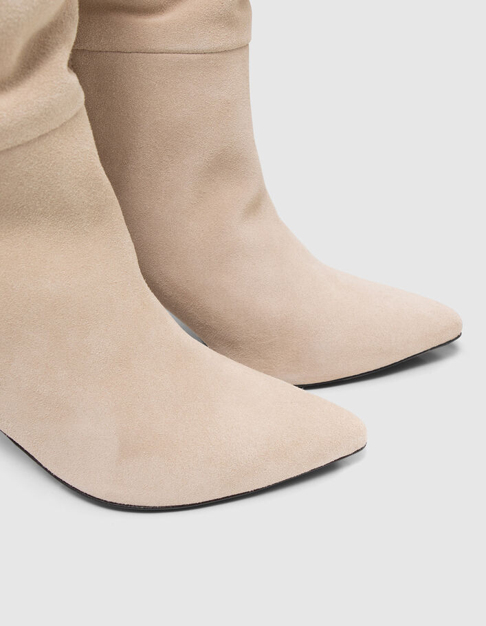 Women’s chalk suede heeled boots with folded down top - IKKS