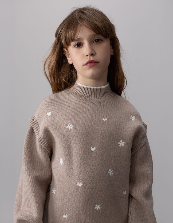 Beiger Mädchenstrickpulli abnehmbare Ärmel-2