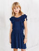Robe indigo brodée fleurs à smocks fille-1