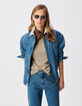 Women's blue denim jacket with ecru velour collar-1