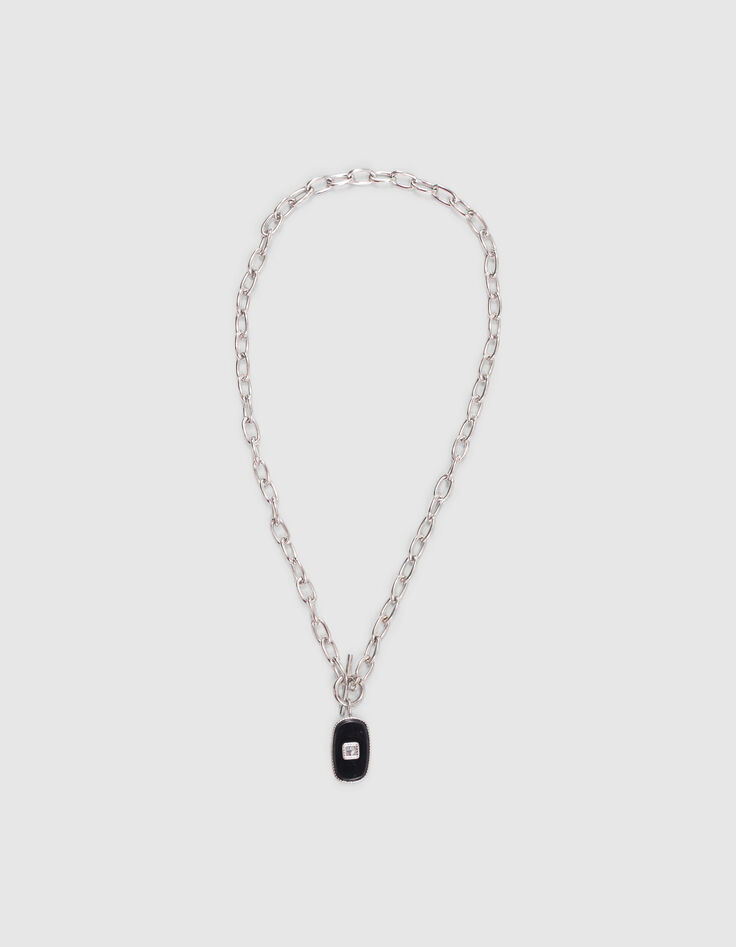 Collar largo &aacute;ncora gris colgante negro-1