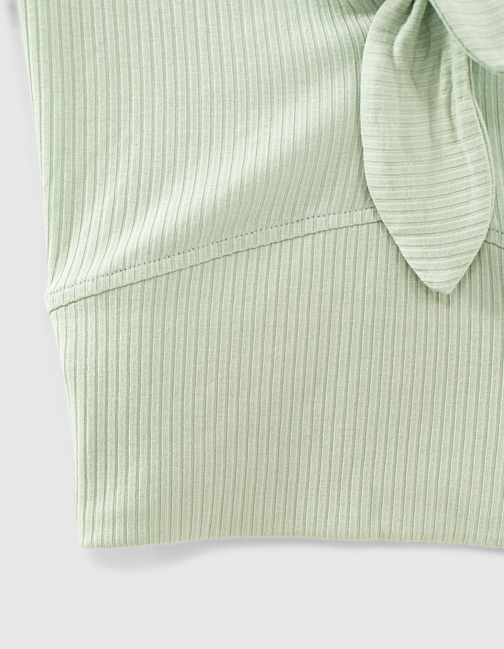 Camiseta verde menta cropped bordes acanalados lazo niña - IKKS