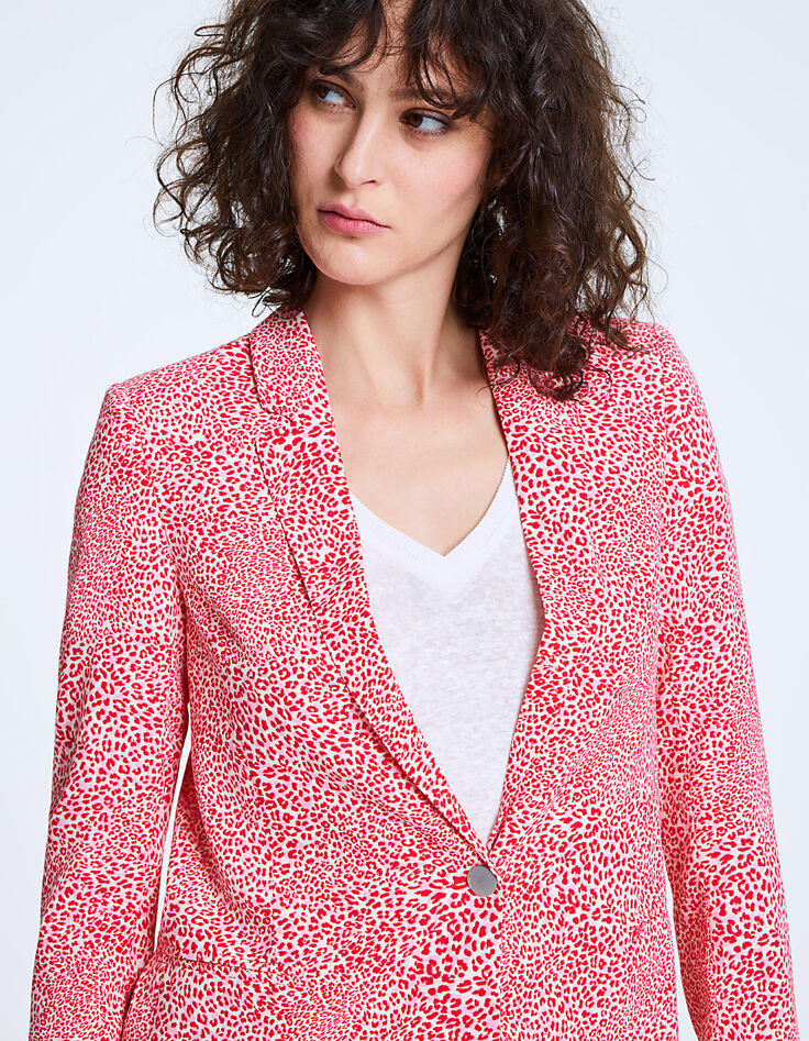 Veste tailleur mi-longue en crêpe imprimé femme-4