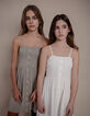 Robe fines bretelles beige à smocks fille-3