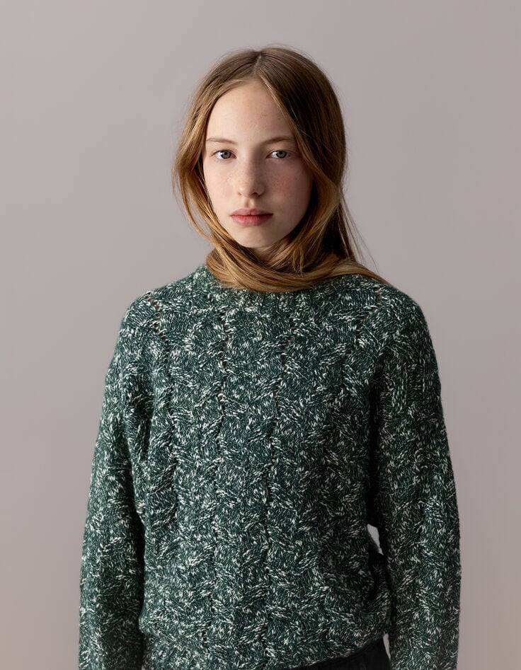 Girls’ green decorative mouliné knit sweater-9