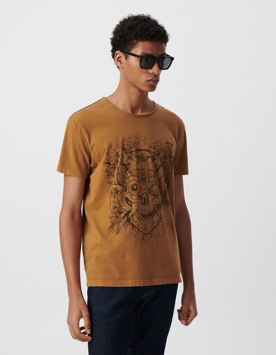 Herren-T-Shirt, safran, Bio-Baumwolle, Totenkopf-Maske - IKKS