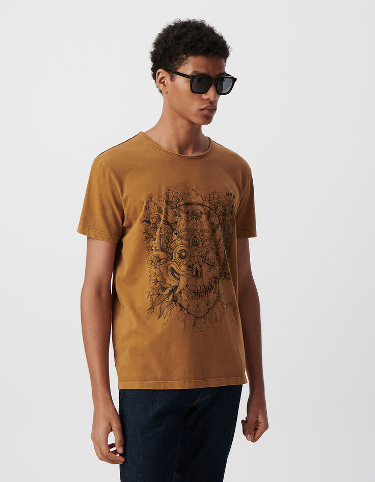Herren-T-Shirt, safran, Bio-Baumwolle, Totenkopf-Maske-1