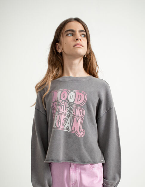 Sweater in afgewassen grijs met tekst meisjes