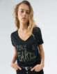 Tee-shirt loose noir pailleté à message et broderie Femme-1