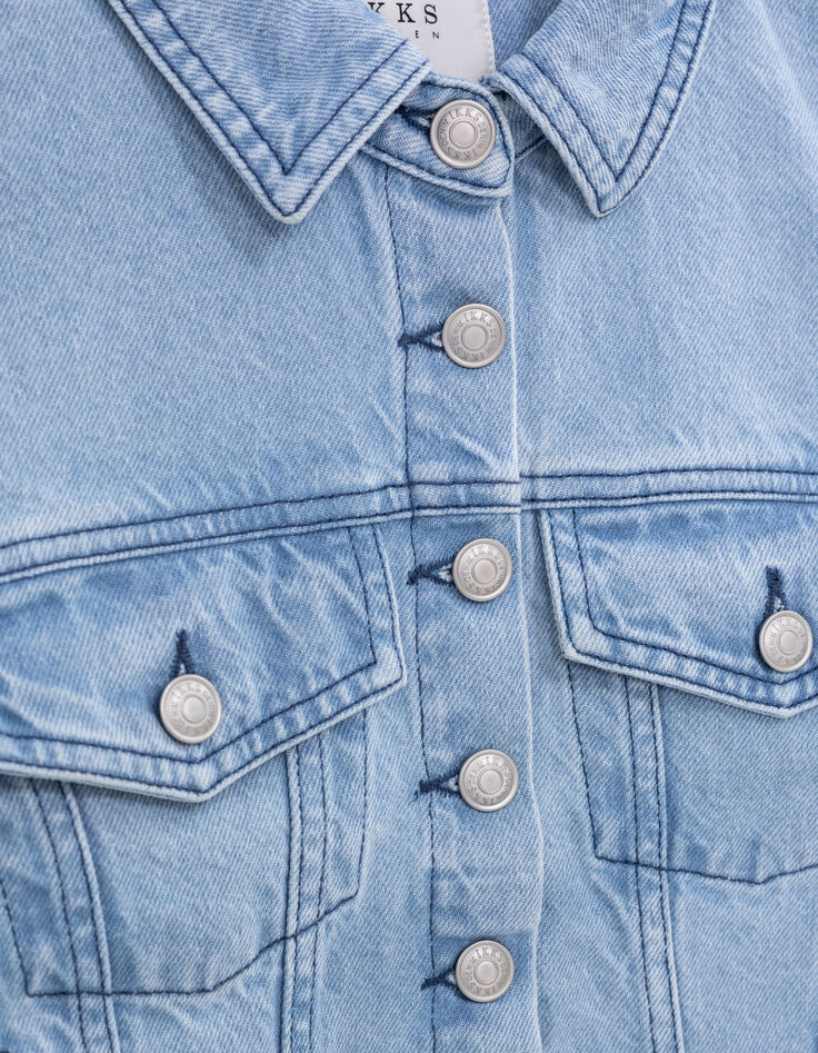 Veste en jean bleu ciel waterless d&eacute;tail tresse Femme-2