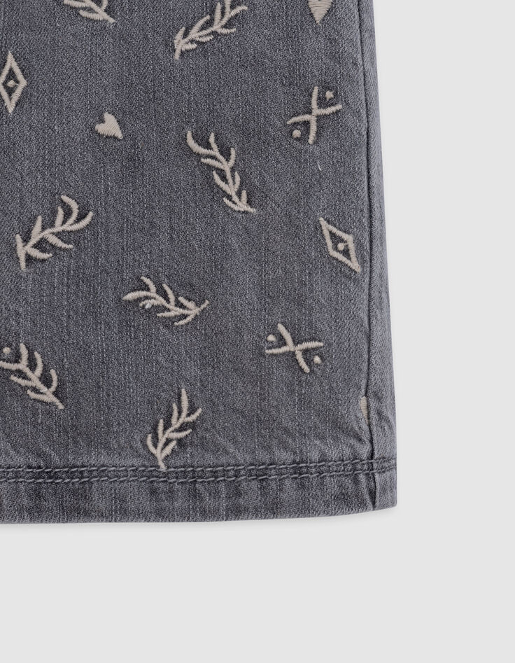 Short en jean gris coton bio brodé fille-6
