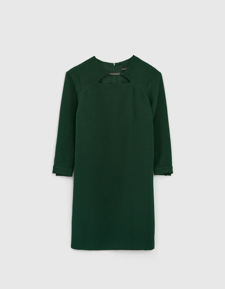 Vestido verde con collar de eslabones metal delante mujer-4