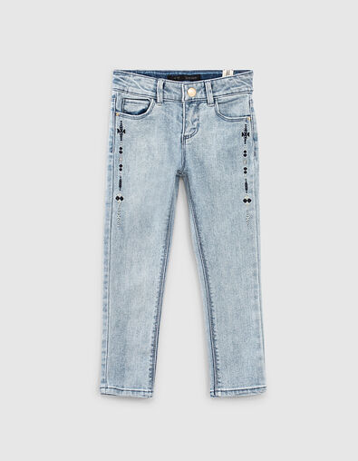 Girls’ light blue embroidered organic slim 7/8 jeans - IKKS