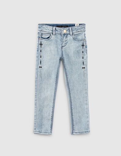 Girls’ light blue embroidered organic slim 7/8 jeans - IKKS