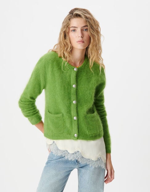 Cardigan vert tricot mousseux 100% laine Femme - IKKS
