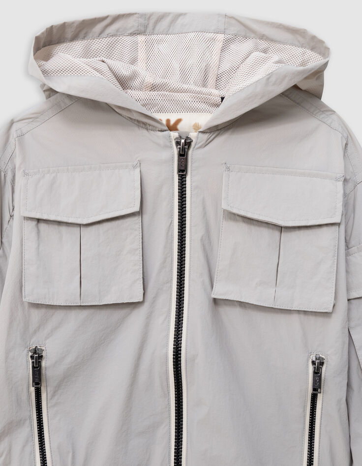 Blouson gris à capuche multipoches nylon garçon-4