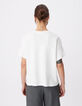 White round neck T-shirt with chevron embroidery for women-3