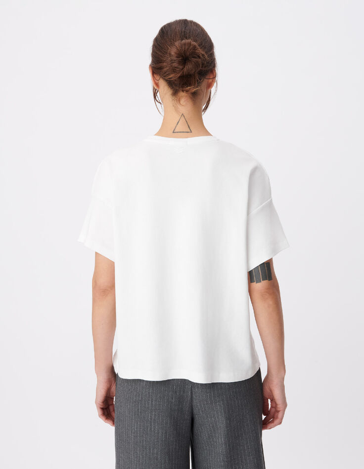White round neck T-shirt with chevron embroidery for women-3