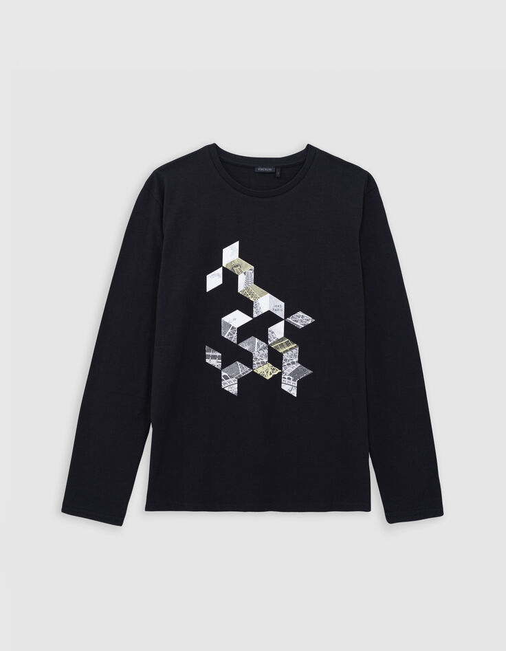 Zwart gedestructureerd T-shirt in biokatoen voor jongens-1