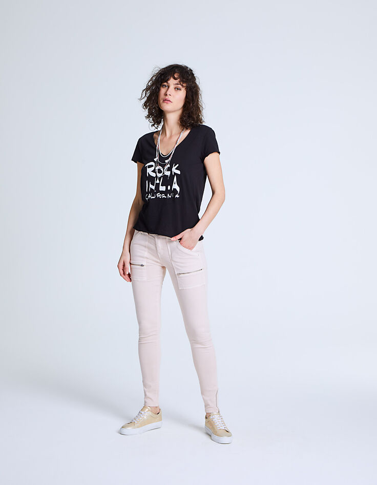 Jean slim rose, poches plaquées zippées femme-6