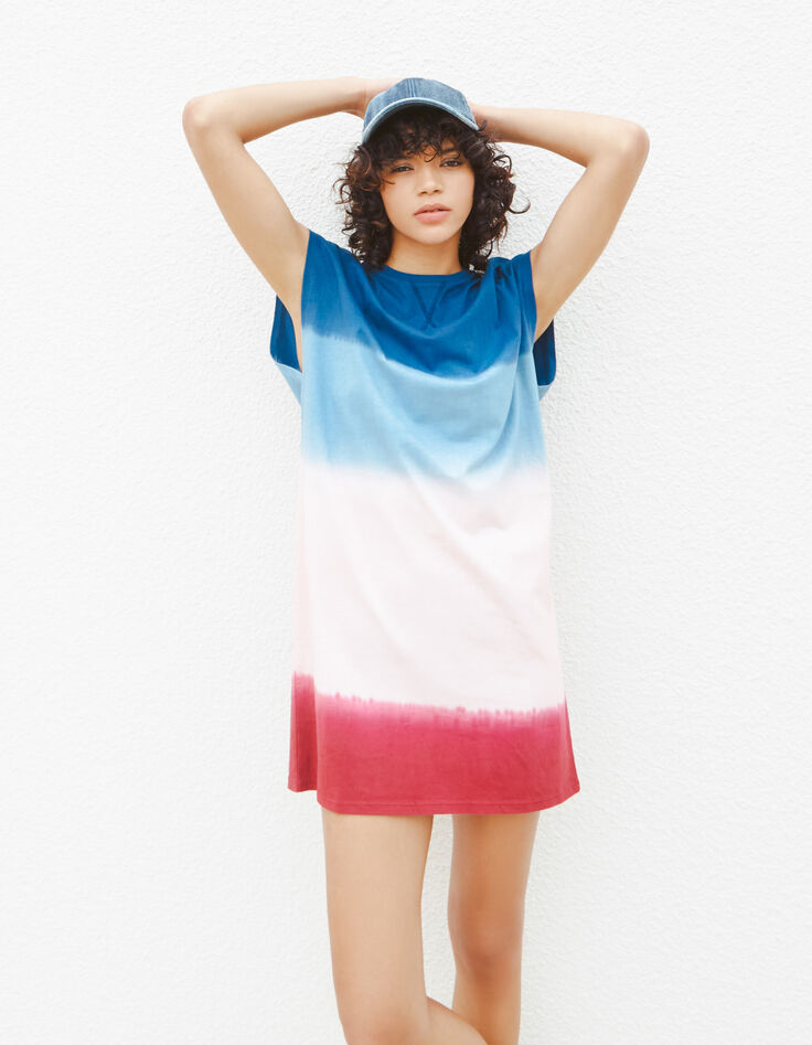 Damenshirtkleid aus Jersey mit blau-rosa Tie-Dye-Optik-5
