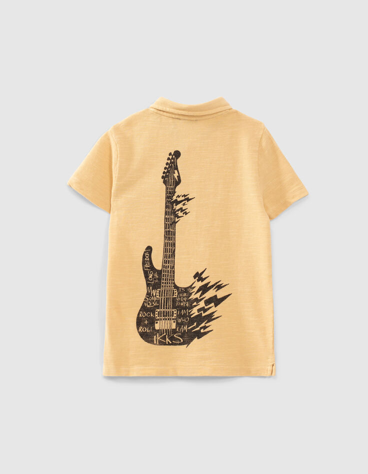 Boys’ wheat organic polo shirt with guitar on back -2 Boys’ wheat organic polo shirt with guitar on back -2