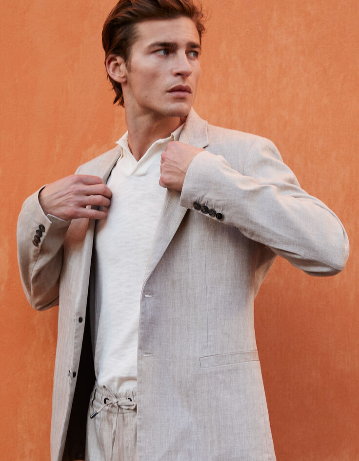 Veste de costume beige lin mélangé Homme-6