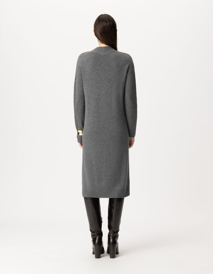 Robe pull grise tricot torsades placées Femme-3 Robe pull grise tricot torsades placées Femme-3