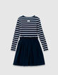 Tweelaags ecru gestreept marineblauw jurkje voor meisjes-3