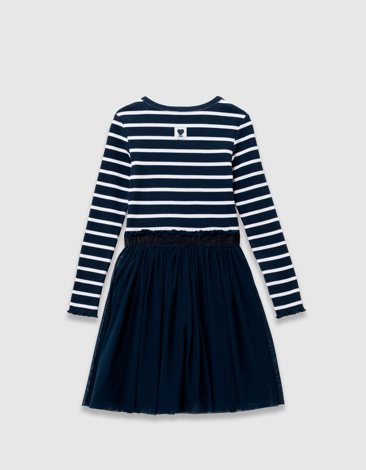 Tweelaags ecru gestreept marineblauw jurkje voor meisjes-3