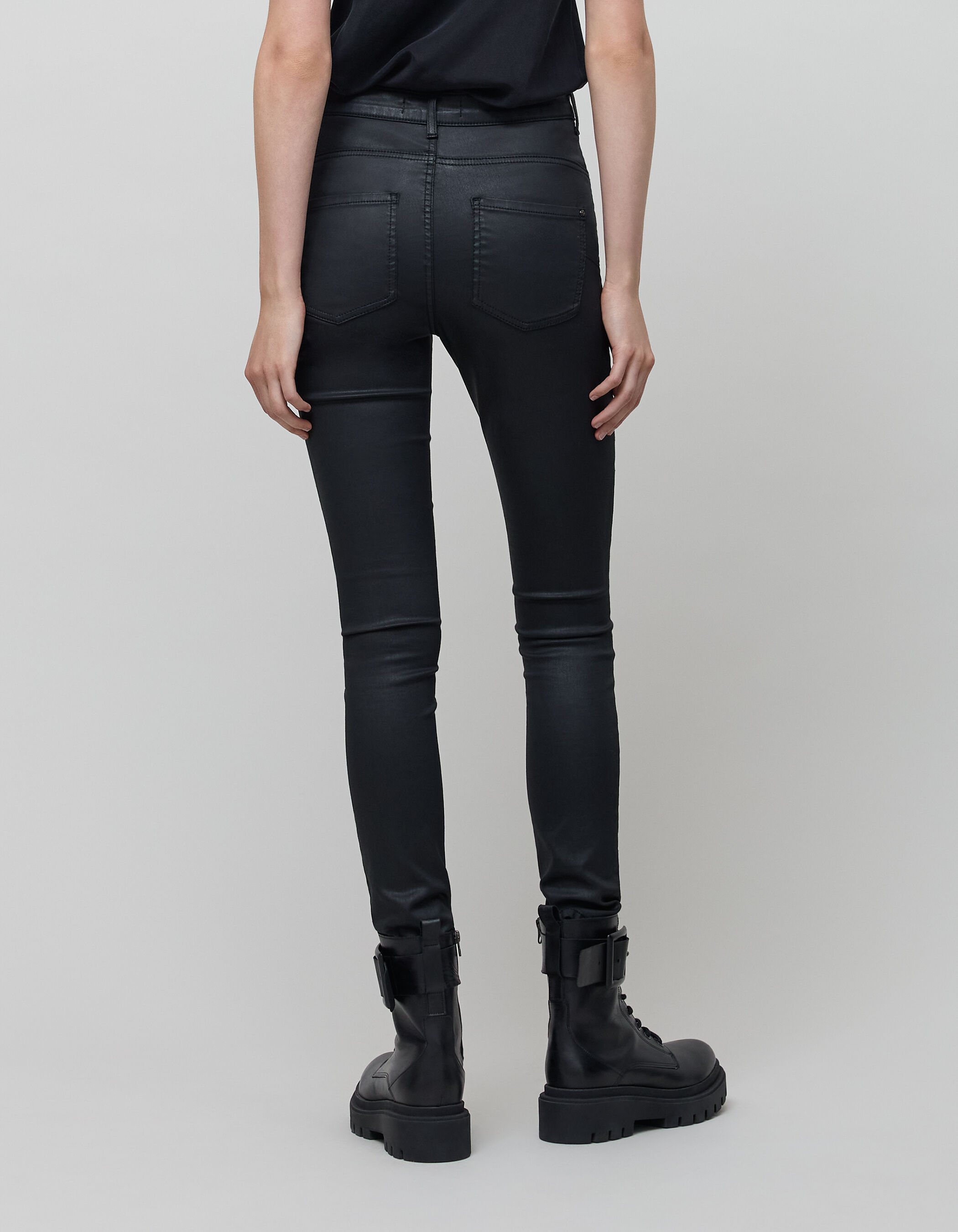 Jean slim noir enduit taille haute Femme IKKS