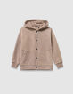 Cárdigan capucha cremallera beige bimaterial niño-5
