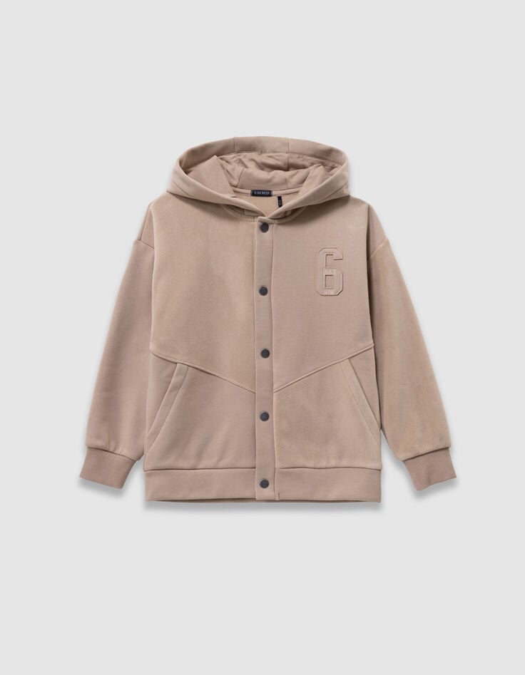 Cárdigan capucha cremallera beige bimaterial niño-5
